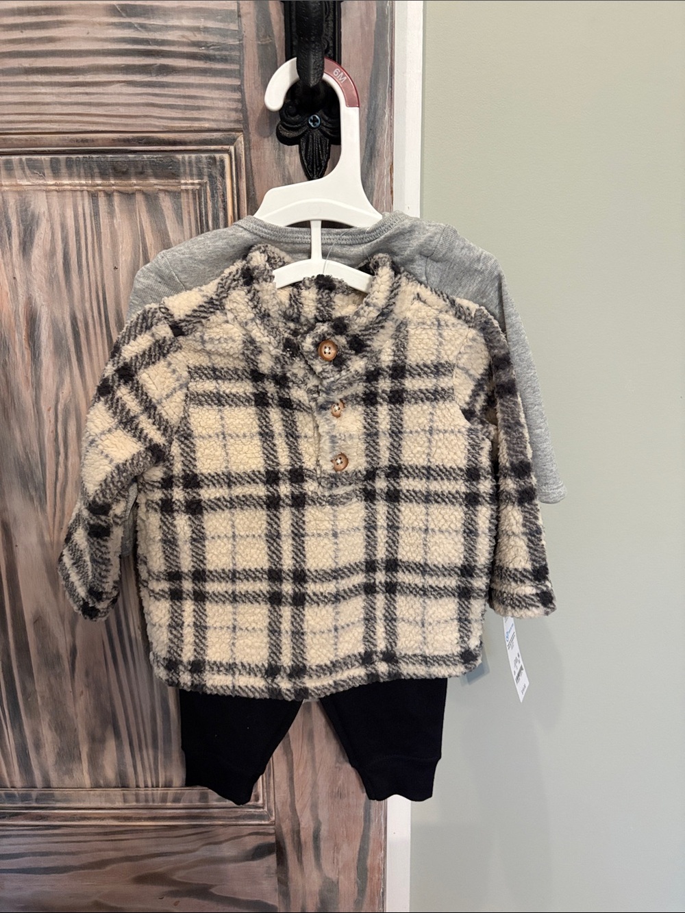 Carter's Cream & Black Plaid Sherpa Pullover